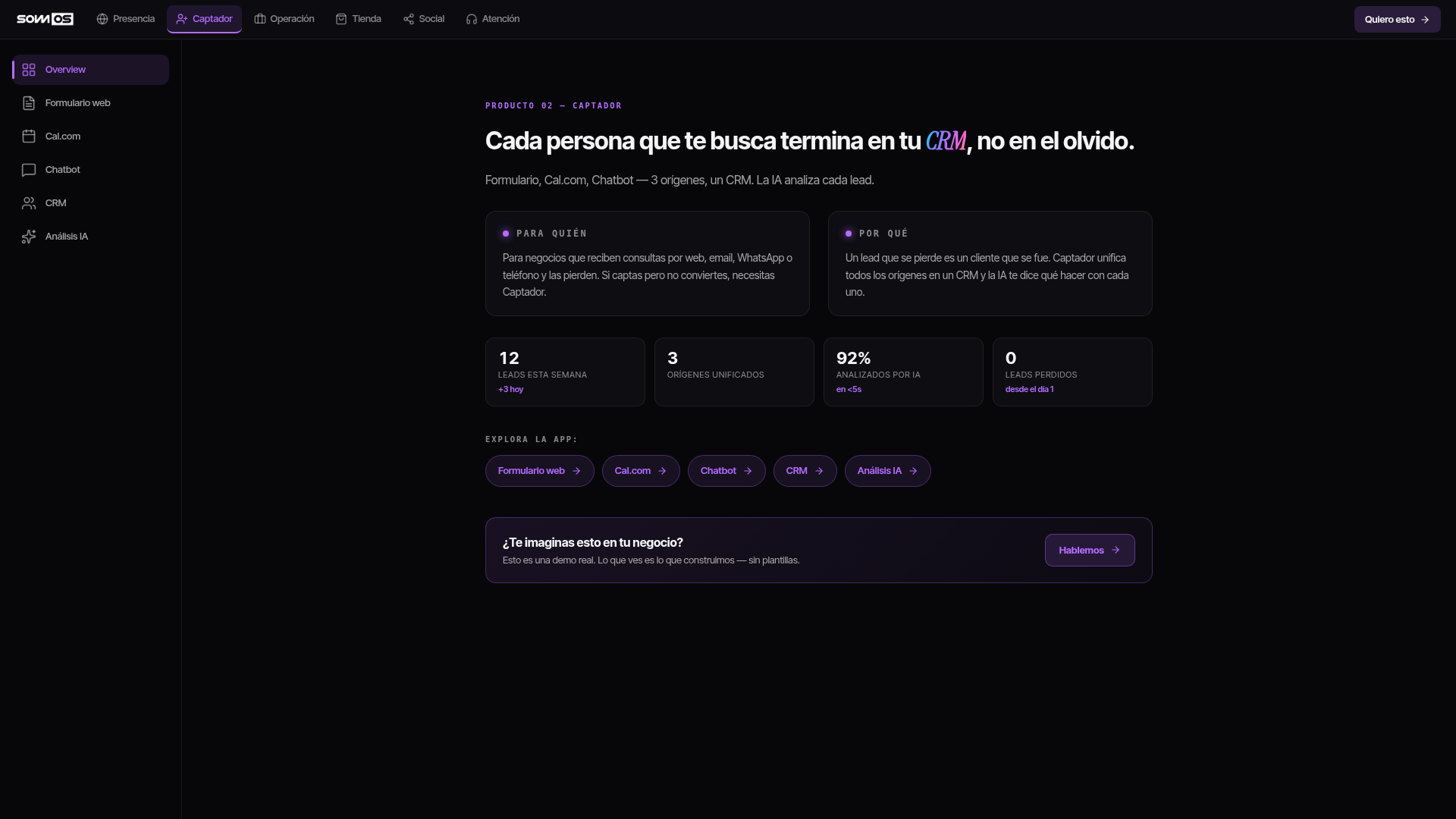 Captador: cada lead, en tu base de datos